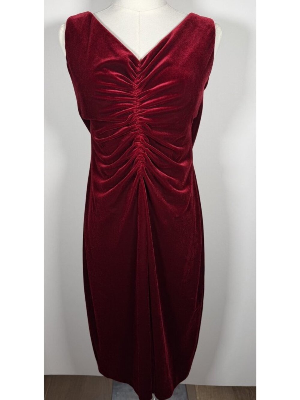 Vintage Liz Claiborne Y2K maroon velvet ruched bodycon holiday dress 12 indie